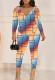 Yellow Casual Print Patchwork Metal Accessories Decoration Zipper Spaghetti Strap Long Sleeve Two Pieces
