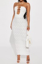 White Sexy Solid Hollowed Out Backless Spaghetti Strap Long Dress Dresses