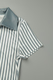 Red Casual Striped Print Patchwork V Neck Short Sleeve Dress