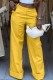 Yellow Casual Solid Patchwork Regular High Waist Conventional Solid Color Trousers