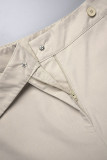 Yellow Casual Solid Patchwork Regular High Waist Conventional Solid Color Trousers
