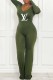 Green Sexy Casual Print Letter V Neck Jumpsuits