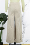 Yellow Casual Solid Patchwork Regular High Waist Conventional Solid Color Trousers