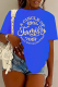 Royal Blue Casual Daily Print Patchwork O Neck T-Shirts