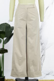 Yellow Casual Solid Patchwork Regular High Waist Conventional Solid Color Trousers