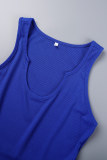 Blue Casual Letter Solid Patchwork Backless U Neck Sleeveless Two Pieces