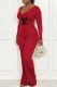 Red Sexy Casual Print Letter V Neck Jumpsuits