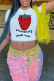 White Street Daily Print Patchwork Letter O Neck T-Shirts