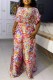 Red Casual Print Patchwork O Neck Short Sleeve Two Pieces