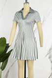 Red Casual Striped Print Patchwork V Neck Short Sleeve Dress