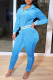 Sky Blue Casual Solid Patchwork Zipper Collar Long Sleeve Two Pieces