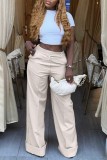 Yellow Casual Solid Patchwork Regular High Waist Conventional Solid Color Trousers