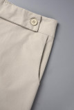 Yellow Casual Solid Patchwork Regular High Waist Conventional Solid Color Trousers