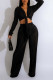 Black Casual Solid Bandage V Neck Long Sleeve Two Pieces