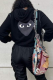 Black Street Sportswear Print Draw String Hooded Collar Tops