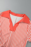 Red Casual Striped Print Patchwork V Neck Short Sleeve Dress
