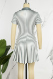 Red Casual Striped Print Patchwork V Neck Short Sleeve Dress