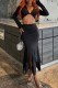 Black Casual Solid Asymmetrical V Neck Long Sleeve Two Pieces