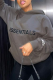 Dark Gray Casual Daily Print Draw String Letter Hooded Collar Tops