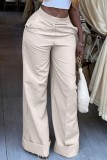 Yellow Casual Solid Patchwork Regular High Waist Conventional Solid Color Trousers