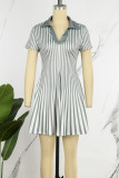 Red Casual Striped Print Patchwork V Neck Short Sleeve Dress