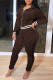 Coffee Casual Solid Patchwork Zipper Collar Long Sleeve Two Pieces