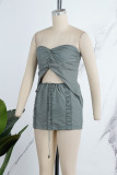 Grey Street Solid Draw String Backless Fold Zipper Strapless Sleeveless Two Pieces