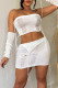 White Sexy Casual Solid Tassel Asymmetrical Sleeveless Two Pieces（Cuff links）