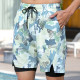 Shallow Yellow Vacation Print Patchwork Draw String Pocket Swim Trunks