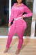 Pink Casual Solid Patchwork Zipper Collar Long Sleeve Two Pieces