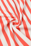 Red Casual Striped Print Patchwork V Neck Short Sleeve Dress