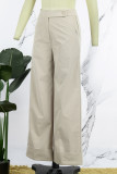 Yellow Casual Solid Patchwork Regular High Waist Conventional Solid Color Trousers