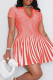 Red Casual Striped Print Patchwork V Neck Short Sleeve Dress