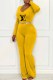 Yellow Sexy Casual Print Letter V Neck Jumpsuits
