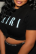 Black Street Daily Print Letter O Neck T-Shirts
