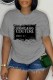 Grey Casual Print Letter O Neck T-Shirts