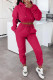 Red Casual Solid Basic Hooded Collar Long Sleeve Two Pieces