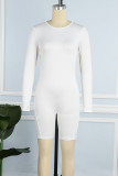 White Casual Solid Backless O Neck Skinny Romper