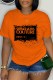 Orange Casual Print Letter O Neck T-Shirts