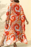 Grey Plus Size Street Dot Leopard Paisley Patchwork Asymmetrical Printing V Neck Irregular Dress Plus Size Dresses