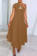 Brown Casual Print Letter One Shoulder Irregular Dress Dresses