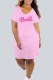 Pink Street Print Letter V Neck One Step Skirt Dresses