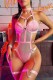 Pink Sexy Solid Hollowed Out Patchwork See-through Chains Backless Lingerie