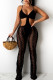 Black Sexy Solid Hollowed Out Patchwork Spaghetti Strap Boot Cut Jumpsuits