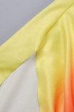 Light Yellow Sexy Print Hollowed Out Patchwork Backless Oblique Collar Irregular Dress Dresses