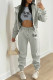 Grey Fashion Casual Letter Print Cardigan Vests Pants Hooded Collar Long Sleeve Three-piece Set