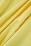 Light Yellow Sexy Print Hollowed Out Patchwork Backless Oblique Collar Irregular Dress Dresses
