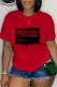 Red Casual Print Letter O Neck T-Shirts