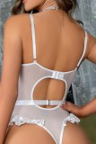 White Sexy Solid Hollowed Out Patchwork Backless Lingerie