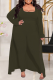 Army Green Casual Patchwork Square Collar Plus Size Two Pieces(Three Pieces)